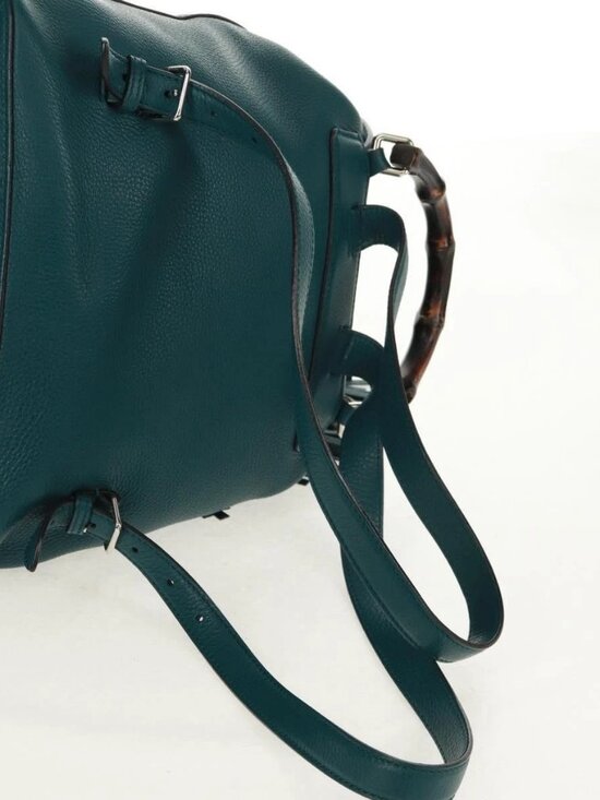 GUCCI Bamboo Backpack Leather Green Silver 370833 Auth 159026V main image 12